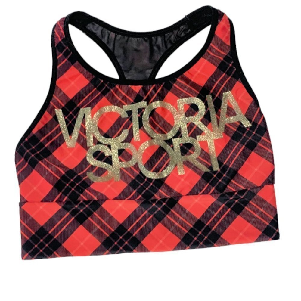 Victoria SPORT Red and Black Plaid Racerback Sports Bra Size Small